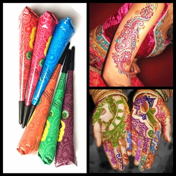 

9 Colored To Choose Indian Henna Tattoo Paste Cream Women Mehndi Henna Tattoo Cones For Body Art Paint Natural Pigment Stencil