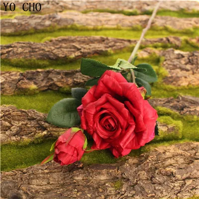 YO CHO 7 шт./партия, высокое качество, роза, искусственный цветок, свадебный декоративный цветок, украшение для дома, настоящий сенсорный цветок, свадебный букет - Цвет: red