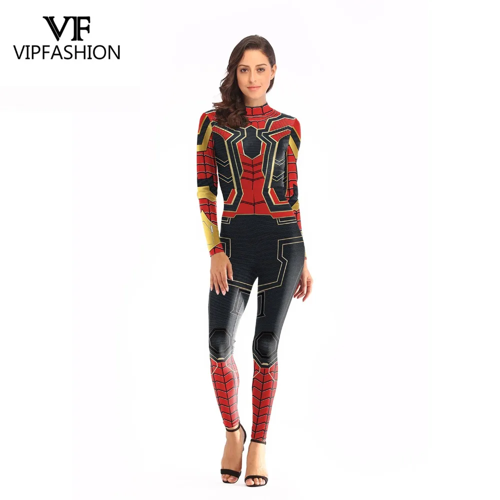 

VIP FASHION 2019 New Avengers 4 SpiderMan Printed Costume Cosplay Women Plus Size Bodysuit Superhero Marvel Movie Jumpsuit