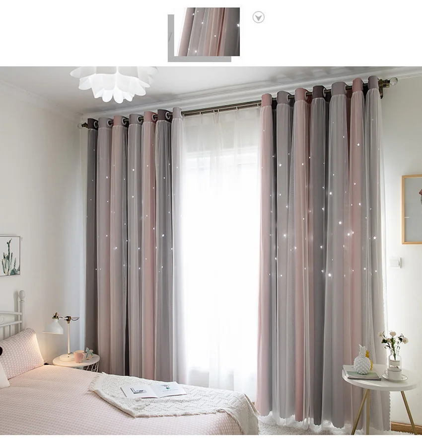 Затемненные шторы для гостиной, полая звезда, занавески для детской комнаты, романтические многоцветные, простроченные тюлевые шторы, M080#30