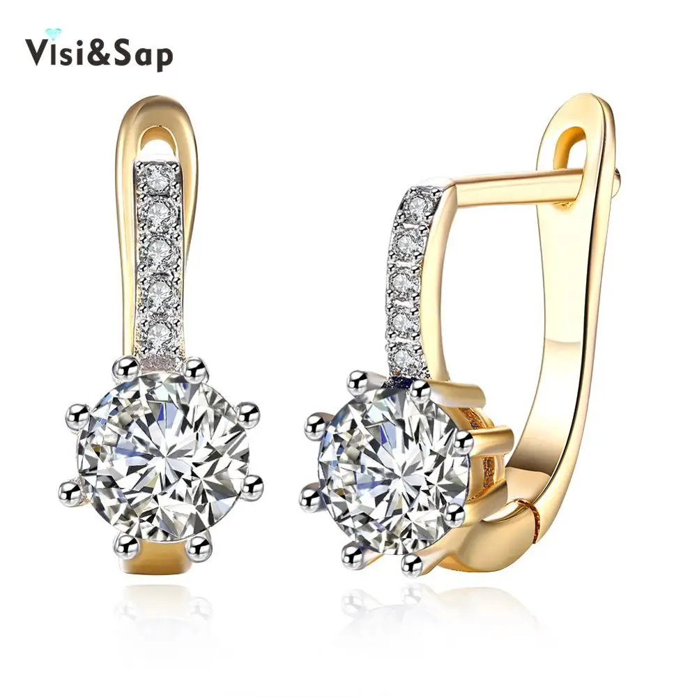 clear stone Visisap синие круглые серьги-кольца с кубическим цирконием для влюбленных женщин, романтические Ювелирные серьги цвета шампанского, золотые VKZCE161 - Окраска металла: clear stone