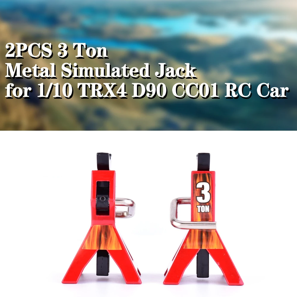 

2PCS Metal 3 Ton Simulated Jack Height Adjustable Repair Bracket Scene Tool Lifting Jack for 1/10 TRX4 D90 CC01 RC Climbing Car