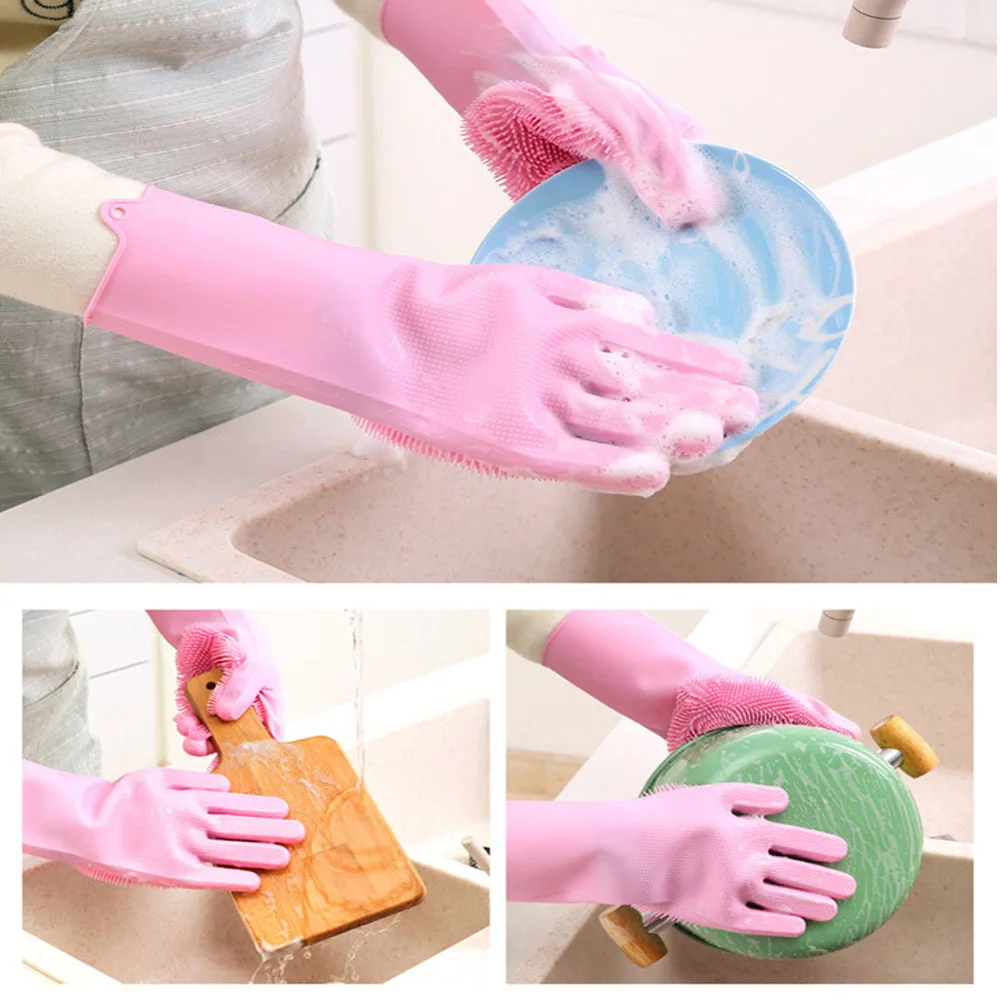 

Magic Silicone Cleaning Gloves Household Garden Kitchen Dish Washing Cleaner Brush Scrubber Rubber Clean Dishwashing Gloves