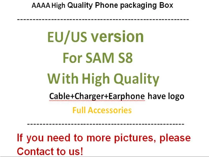 

1Pcs/ High Quality US/EU Version Phone Paper Packaging Box Case For Samsung Galaxy S8 With Full Accessories