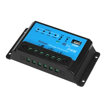 

10A Solar Charge Controller Solar Panel Battery Controller PWM 12V/24V Intelligent Regulator with USB 5V