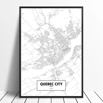 

Quebec City Quebec Canada Black White Custom World City Map Poster Canvas Print Nordic Style Wall Art Home Decor