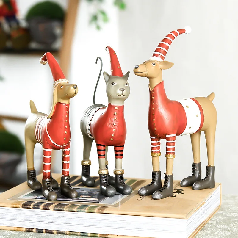 

Nordic Vintage Deer Cat Ornaments Animal Figurines Miniatures Creative Resin Decoration Crafts Gift Home Decoration Accessories