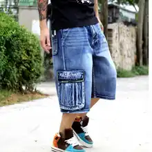 Джинсовые Капри размера плюс, штаны для скейтборда с несколькими карманами, Капри, свободные короткие джинсы, 3XL, 4XL, 5XL, 6XL, большой размер