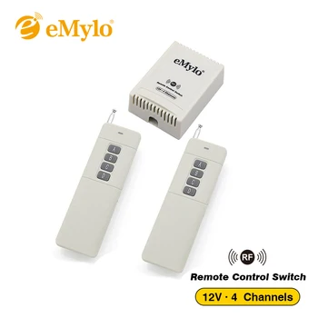 

eMylo DC12V Smart Switch, Wireless RF Remote Control Light Switch 433Mhz Transmitter 4-Channels Relay Garage Door Momentary