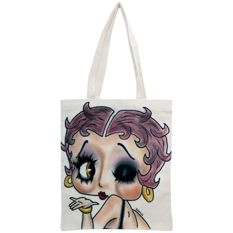 Пользовательские Betty Boop хлопок холст хозяйственные сумки 30x35 см сумка многоразовая сумка женская сумка на плечо из ткани складная - Цвет: 15