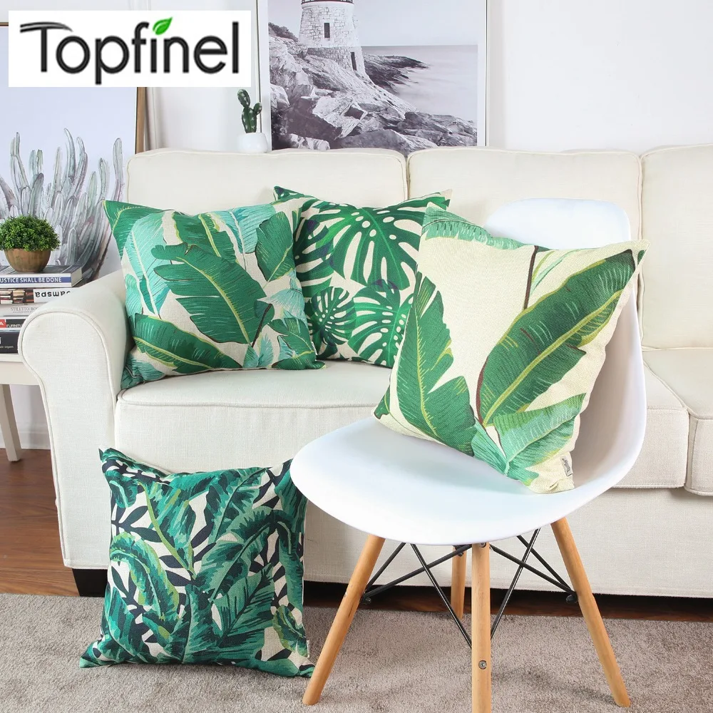 

Topfinel Green Leaves Printed Cushion Covers Cheap Cotton Linen Throw Pillowcases Cover for Sofa Chair Bed Home Decor Outdoor