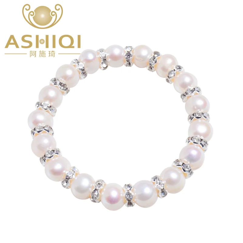 

ASHIQI 9-10mm Real Freshwater pearl Bracelets for women Charm Bohemian