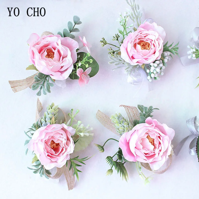 boutonniere prom wedding groom flower marriage corsages white pink roses  (4)