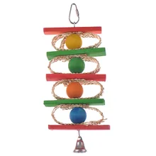 2016 New Birds Pet Parrot Perroquet Chew Toys Wooden Bird Cockatiel Bite With Bells Parrots Wood Hanging Standing Swing Toy
