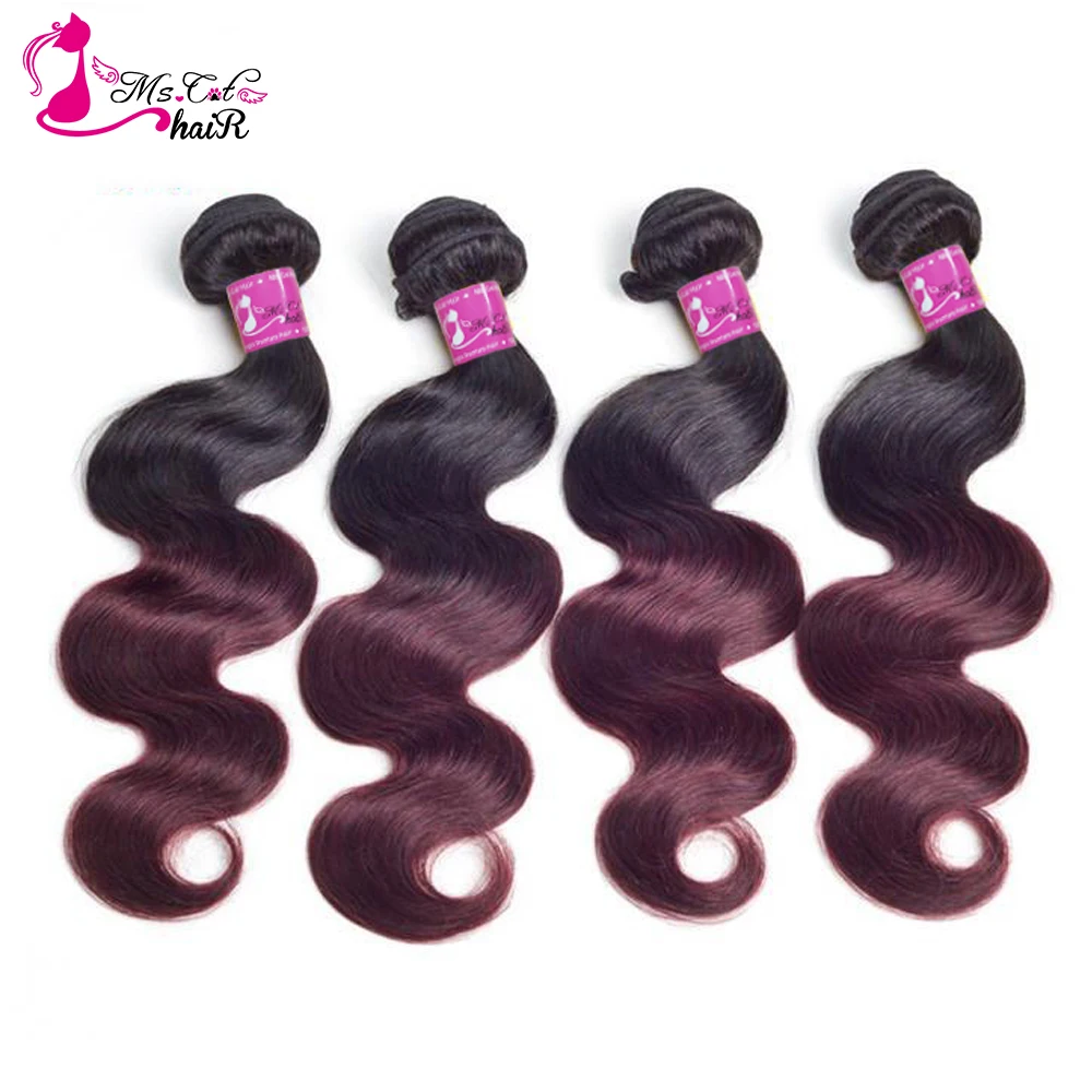 

Ms Cat Hair Brazilian Hair Body Wave 4 Pcs/lot 1B/Burgundy Ombre Hair Bundles Weave 99J Red Remy Hair Extensions 10inch-26 Inch