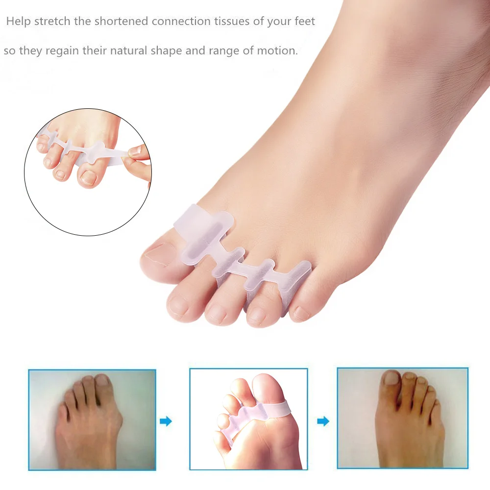 

1 Pair 4 Holes Gel Finger Toe Separator Correction Divider Toe Spacers Relieve Bunion Pain Toe Straightener Achilles Stretcher