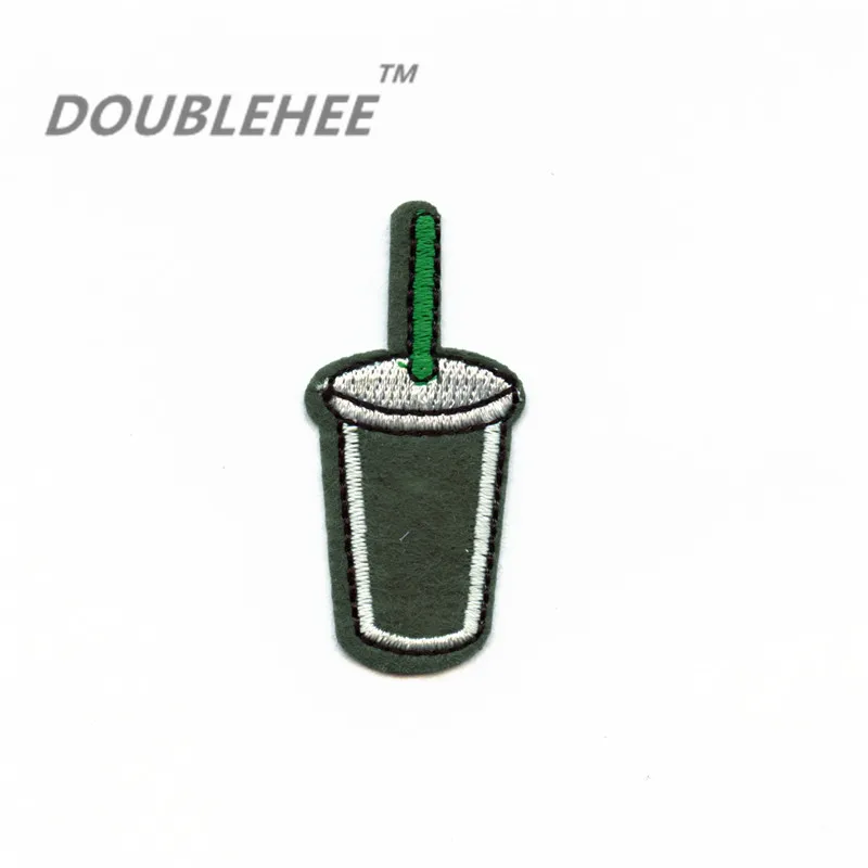 

DOUBLEHEE 4.6cm*3cm Embroidered Iron On Patches For Clothing Green Fruit Juice Drinking Design For diy T-shirt Phone Accessories