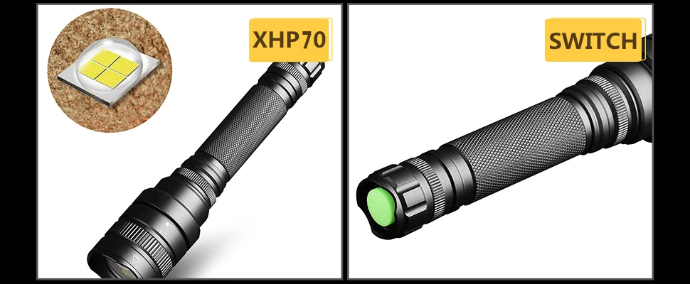 Яркий XHP70 Водонепроницаемый светодиодный светильник-вспышка с 5 режимами, Мощный тактический фонарь, супер светильник, фонарь с зумом, 2*18650 батареи