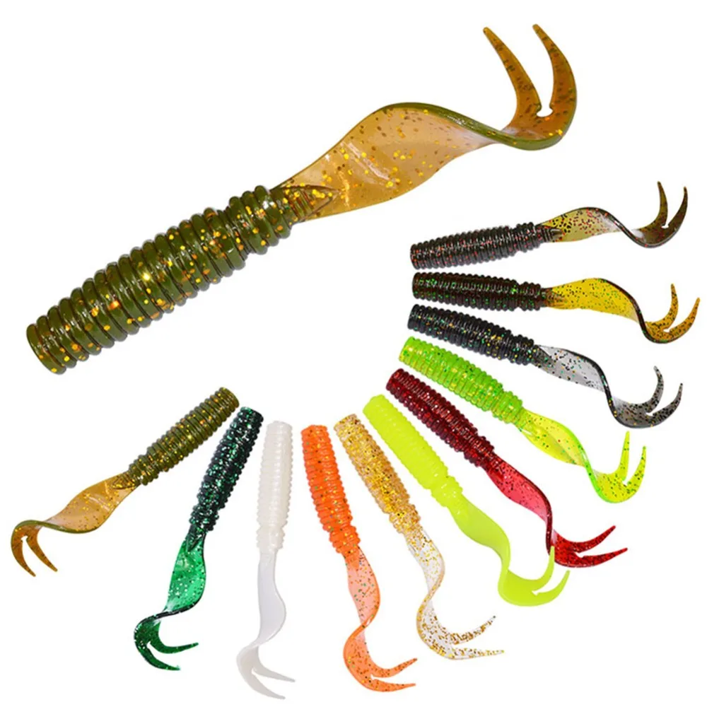 

8pc/set Lifelike Soft Artificial Lure Saltwater Freshwater False Double Curl Tail Worm Shape Bait Fishing Lure pesca