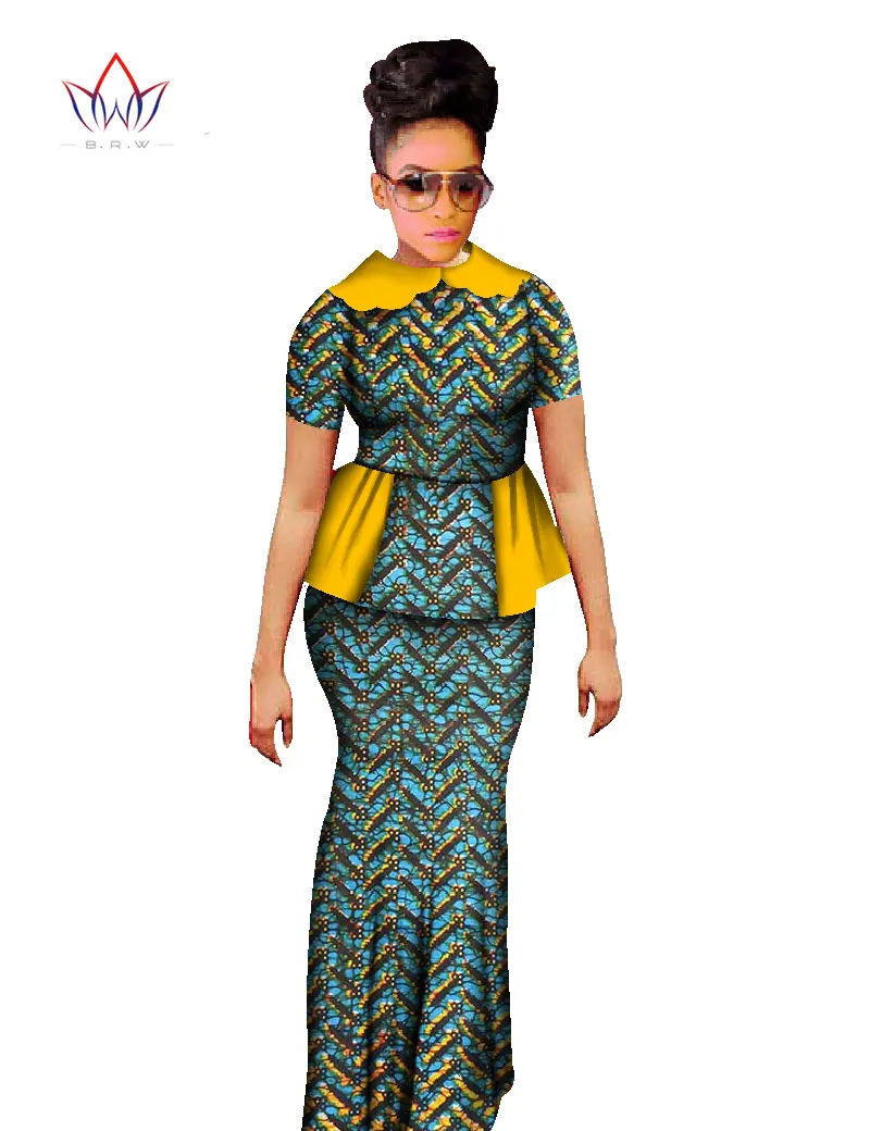 Африканская восковая юбка с принтом размера плюс Дашики, наборы, традиционная одежда для женщин, Базен Riche, Африканский комплект из двух предметов, юбка, WY397 - Цвет: 4