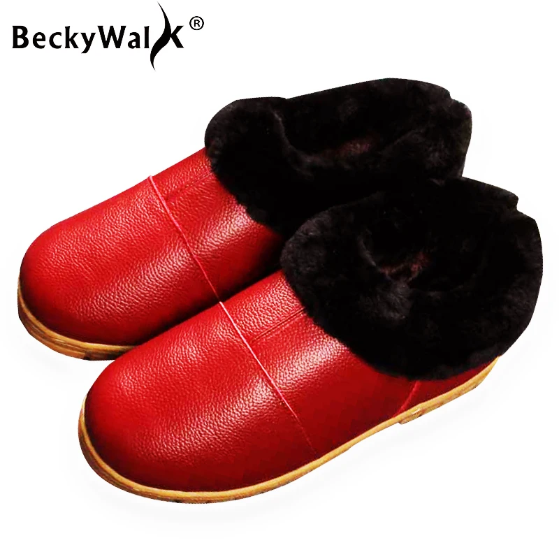 BeckyWalk/зимняя домашняя женская обувь Теплая для мам Женские и мужские плюшевые