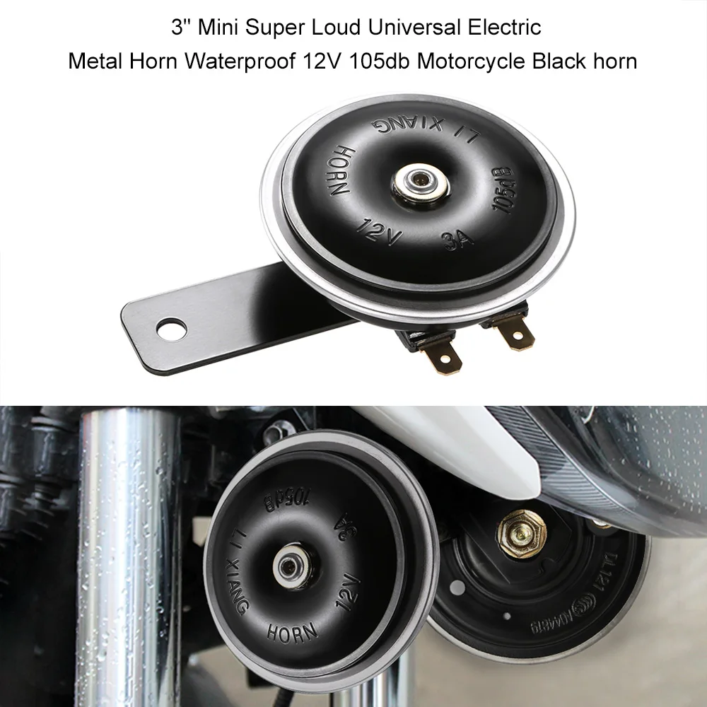 

3" Mini Super Loud Universal Electric Metal Horn Waterproof 12V 105db Motorcycle Black horn car styling