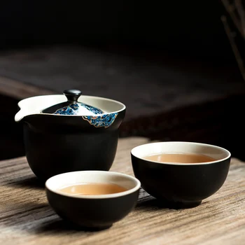 

TANGPIN black crockery ceramic teapot gaiwan teacup a tea sets portable travel tea set with travel bag