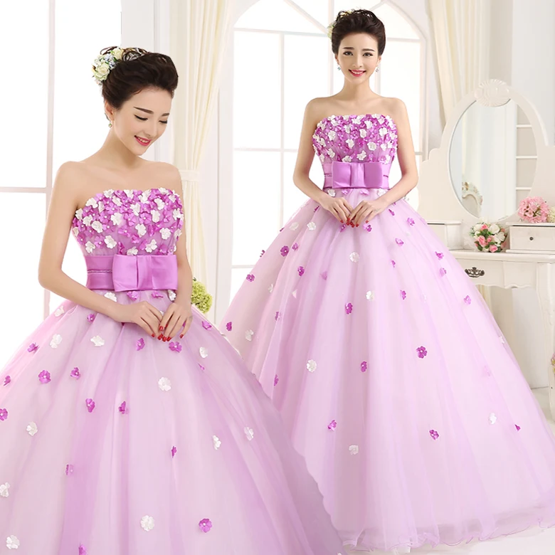 

Free shipping flowers strapless pleat mesh light purple women ball gown Quinceanera Dresses quinceanera kjole