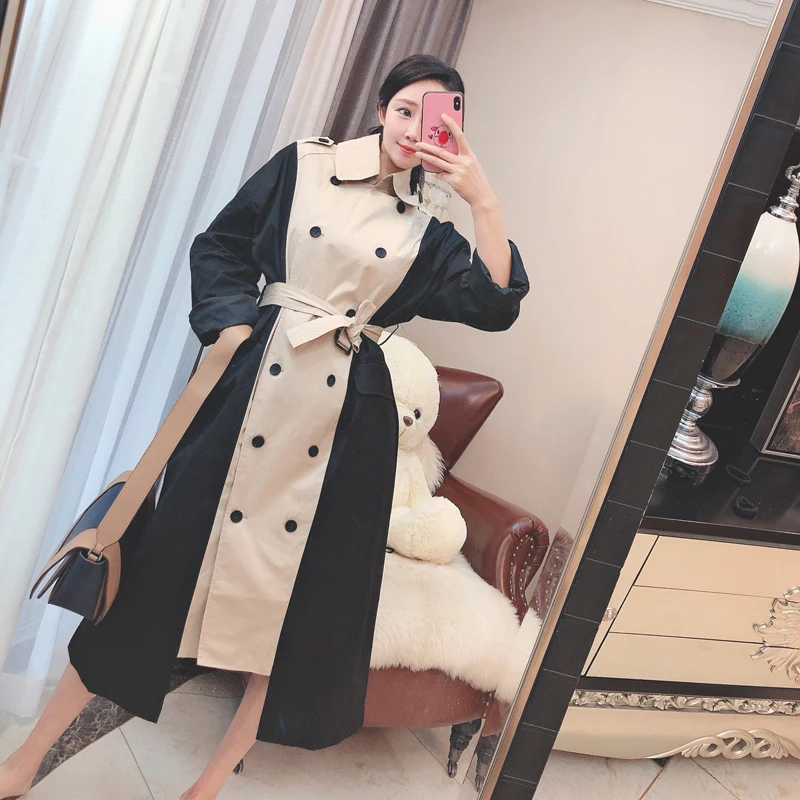 Хепберн ветровка Корейская осень новая мода женщина классический двубортный плащ водонепроницаемый плащ Бизнес Верхняя одежда