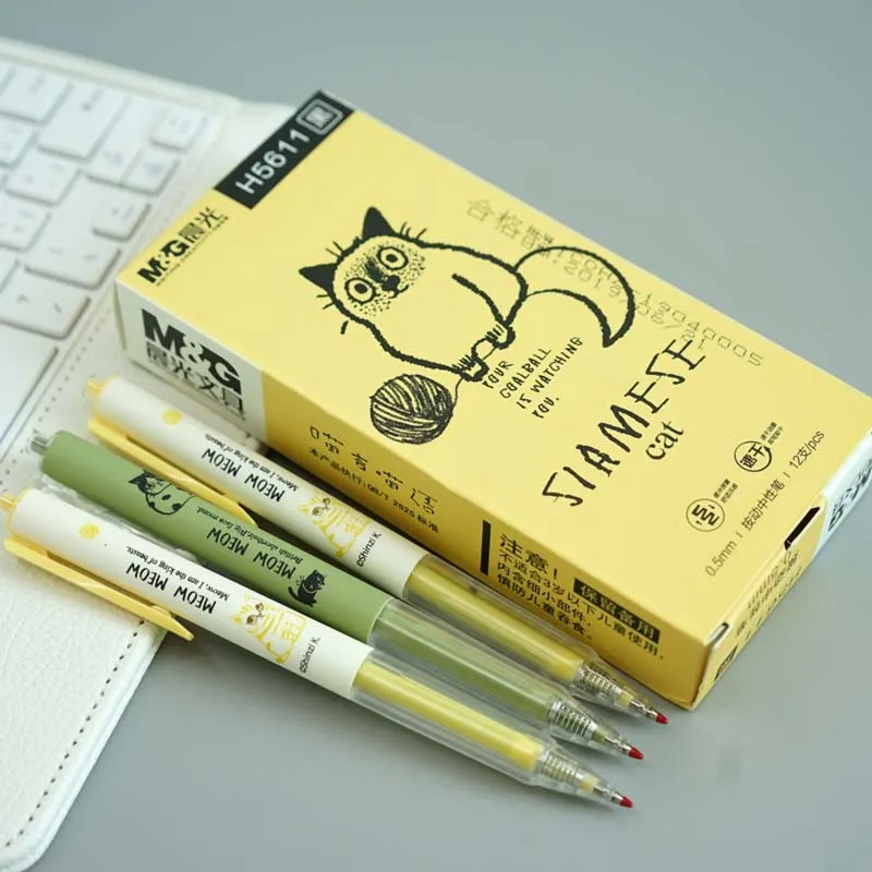 

Gel-Ink kawaii pens 0.5mm black ink click type & plugged type cat pattern kawaii school supplies 4pcs/lot