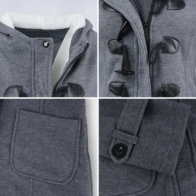New Women Hooded Ox Horn Button Long Sleeve Coat Outwear Ladies Warm Jacket Tops