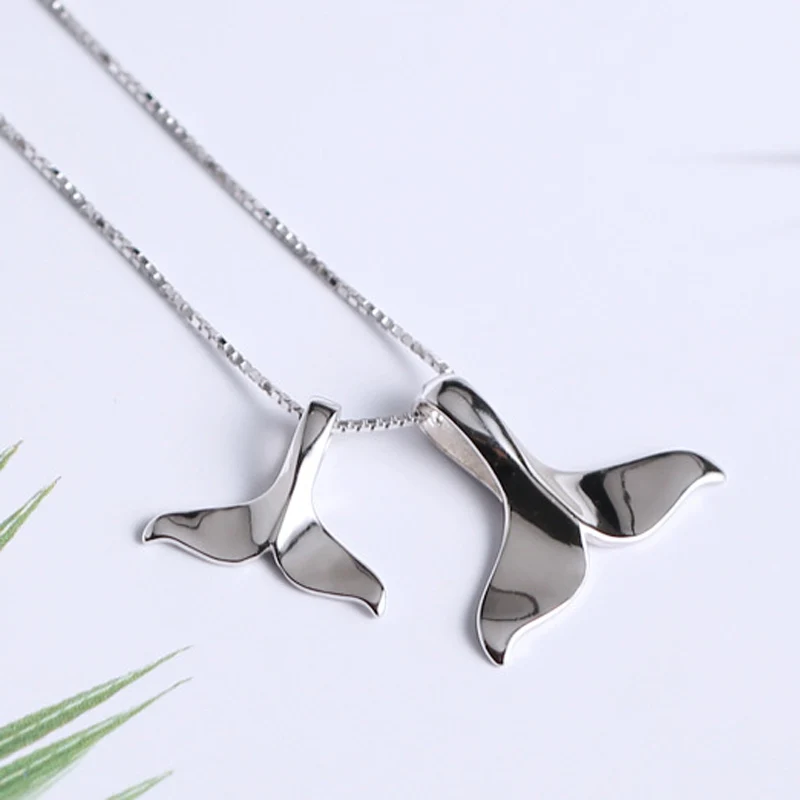 

1 Pair S925 Sterling Silver Dolphin Necklace Fishtail Pendant Set Chain Fashion Silver Pendant Christmas Dog Reindeer Jewelry
