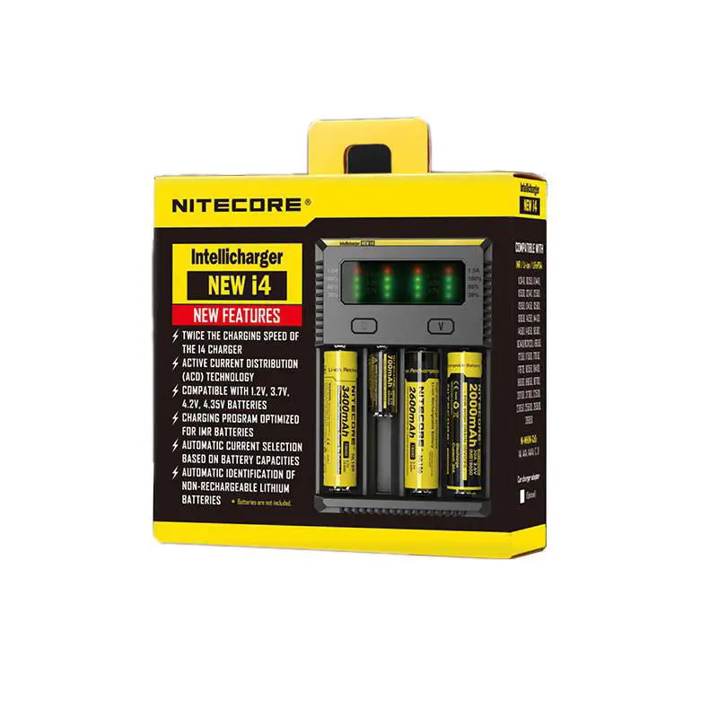 

Original Nitecore I4 Battery Charger 18650 14500 16340 26650 LCD Li-ion Charger 12V Input Charing for A AA AAA Batteries