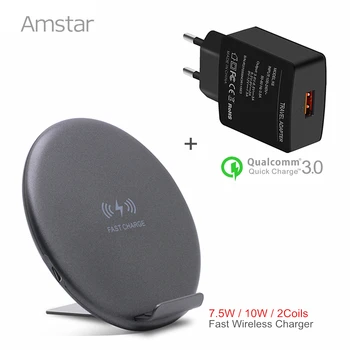 

Amstar 7.5W Wireless Charger for iPhone X 8 8Plus 10W Fast Qi Wireless Charger for Samsung S8 S7 Note8 + QC3.0 USB Wall Charger