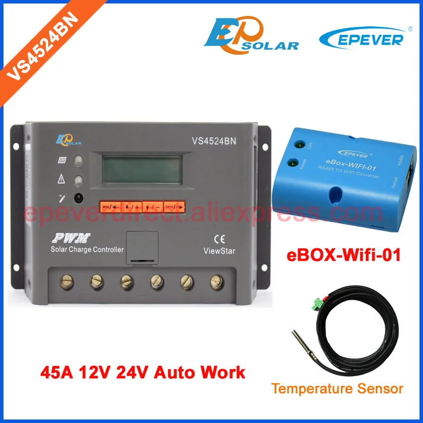 

24V 45A controller PWM EPSolar new series off-grid solar panel system charger controller VS4524BN wifi BOX and temp sensor