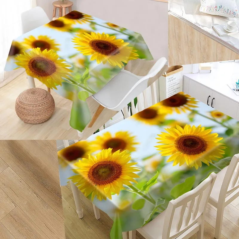 High Quality Custom Sunflower Tablecloth Rectangular Waterproof Dustproof For Kitchen Home