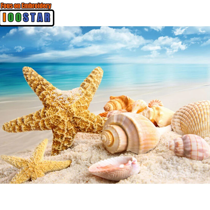 

Diy Diamond Embroidery Sea Shell Starfish Scenery Diamond Painting Icon Rhinestone Square/Round Diamond Home Decor Picture