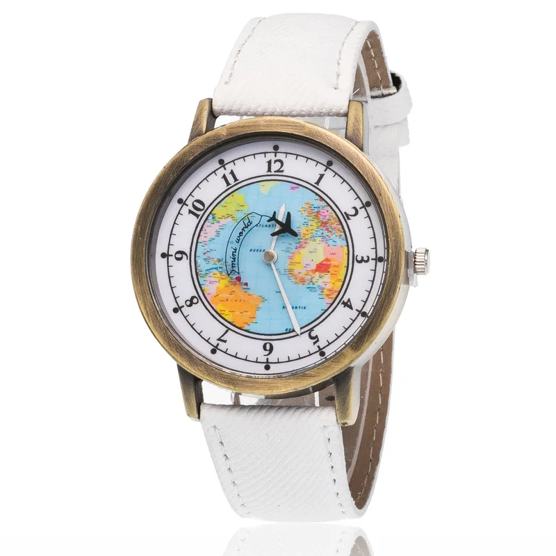 Модные брендовые кварцевые часы с рисунком в виде самолета, Мультяшные часы, женские повседневные винтажные кожаные Наручные часы для девочек, подарки