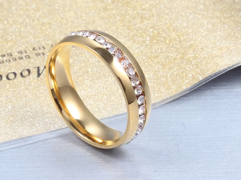 LETAPI новые модные однорядные Кристальные кольца для женщин золото/серебро Цвет Нержавеющая сталь свадебные ювелирные изделия