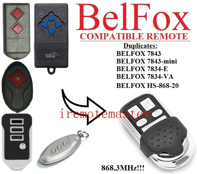 

BELFOX garage door replacement remote 868mhz fixed code DHL free shipping