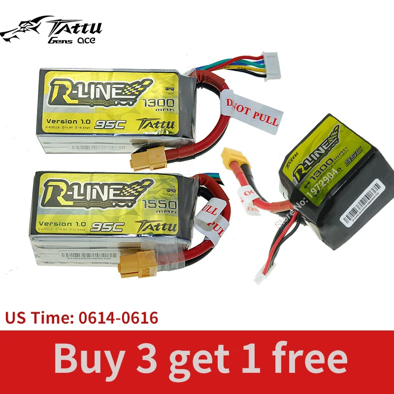 

3pcs/lot Tattu R-line V1.0 LiPo Battery 4S 1300mah 1550mah 14.8V 95C XT60 Battey for RC FPV Racing Drone Quadcopter Toys