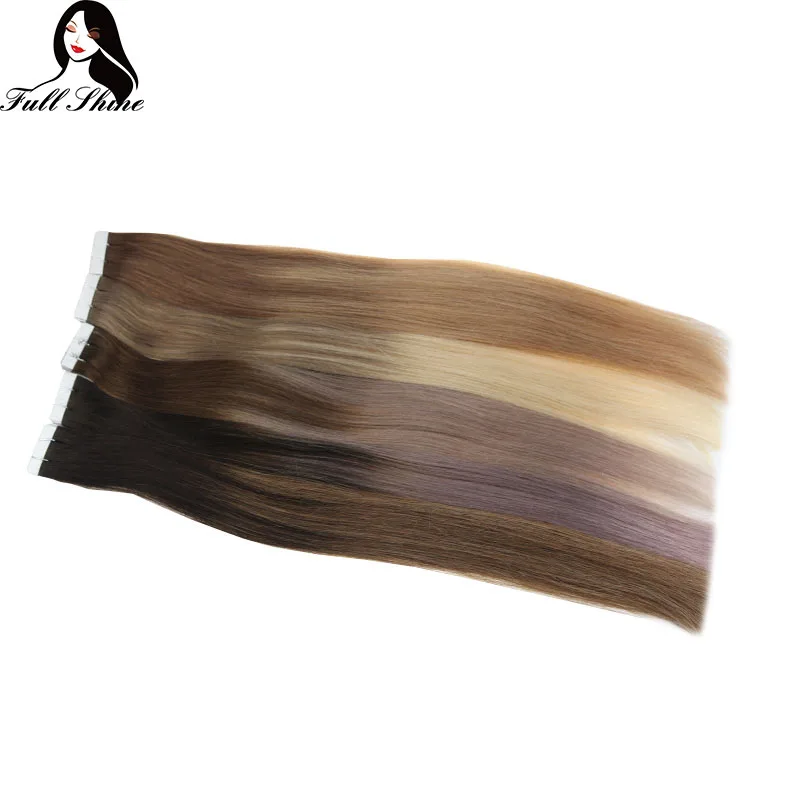 

Full Shine Tape in Hair Balayage Color 100% Real Remy Human Hair Extensions 20 Pcs 50g Per Package Seamless Tape on Hair