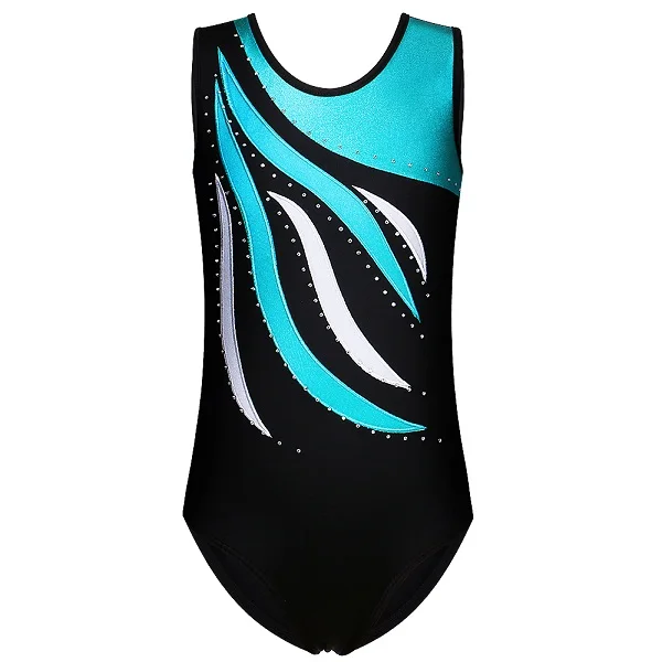 BAOHULU Gradient Color Ballet Leotard for Girls Sleeveless V-neck Dance Wear Sparkle Gymnastics Leotard Dress for Girl Ballerina B179 BlackBlue
