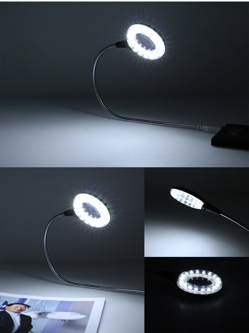 18 светодиодов USB/USB клип Гибкая Настольная лампа DC5V с лупой для чтения рабочего освещения