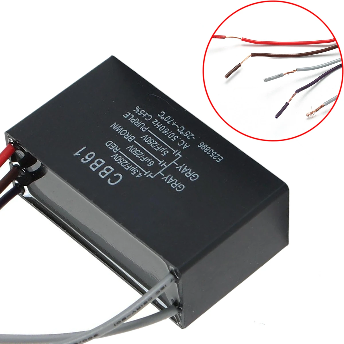 1pc Black Metalized CBB61 Starting Capacitor 4.5uF+6uF+5uF 5 Wires