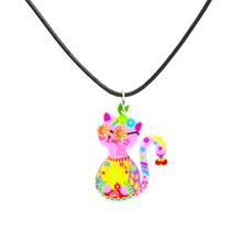 Kingdeng gatos colar para a menina crianças esmalte dos desenhos animados gato plástico jóias acessórios feminino animal colar pingente festa