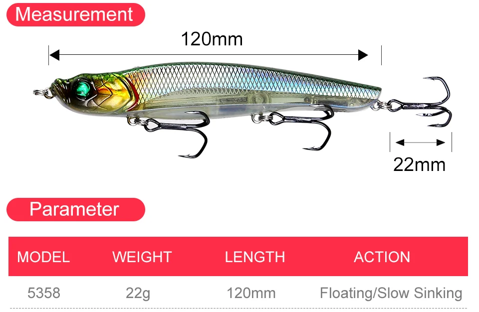 Kingdom Fishing Lures 58mm 8g, 22g Watery Beast Pencil Floating And Slow Sinking New Interesting Functional Design Baits (3)