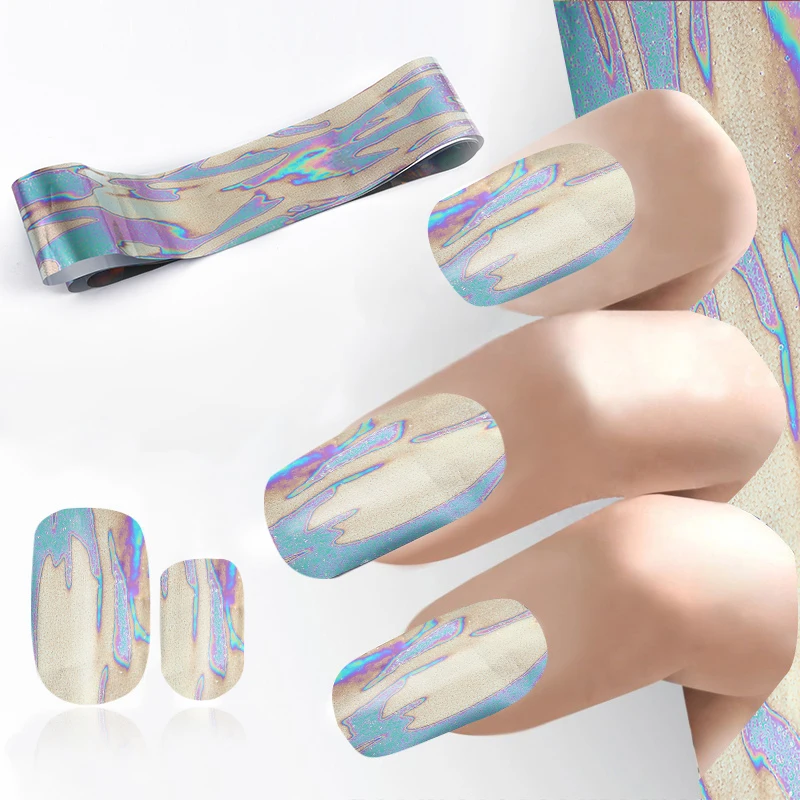 

100*4cm Kakhi Green Purple River Design Nail Art Transfer Foil Polish Glue Adhesive Decal Beauty Wrap Nail Decoration JQ214