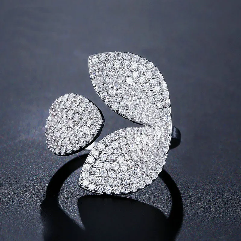 

Bilincolor Luxury Zirconia Silver Leaf Rings for Women Finger Open Adjustable Womens Rings jewelry
