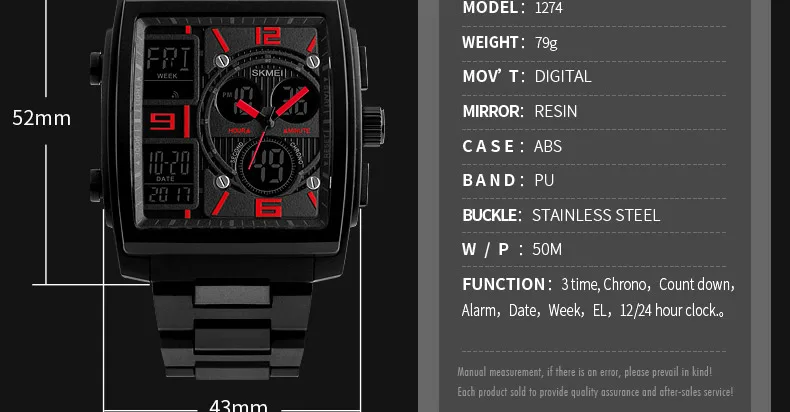 SKMEI Для мужчин спортивные часы Для мужчин кварцевые цифровые часы 3 обратный отсчет времени Топ брендовые уличные модные наручные часы reloj hombre 1274